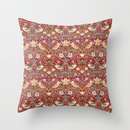 William Morris Vintage Strawberry Thief Red Pattern Throw Pillow