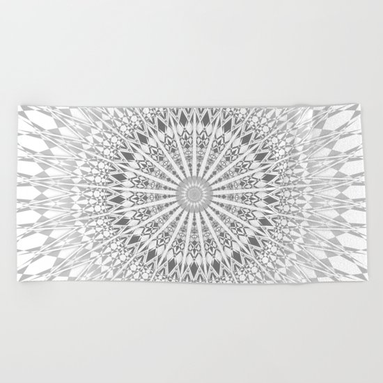 Gray White Mandala Beach Towel