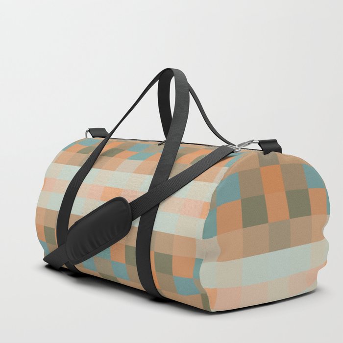 geometric symmetry art pixel square pattern abstract background in orange blue Duffle Bag