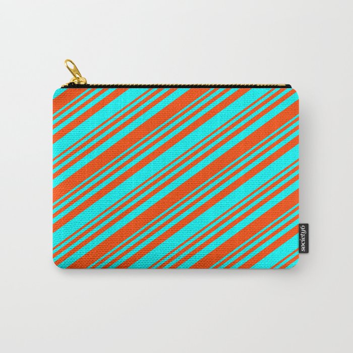 Red & Cyan Colored Lined/Striped Pattern Carry-All Pouch