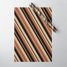 [ Thumbnail: Tan, Sienna & Black Colored Lines/Stripes Pattern Wrapping Paper ]