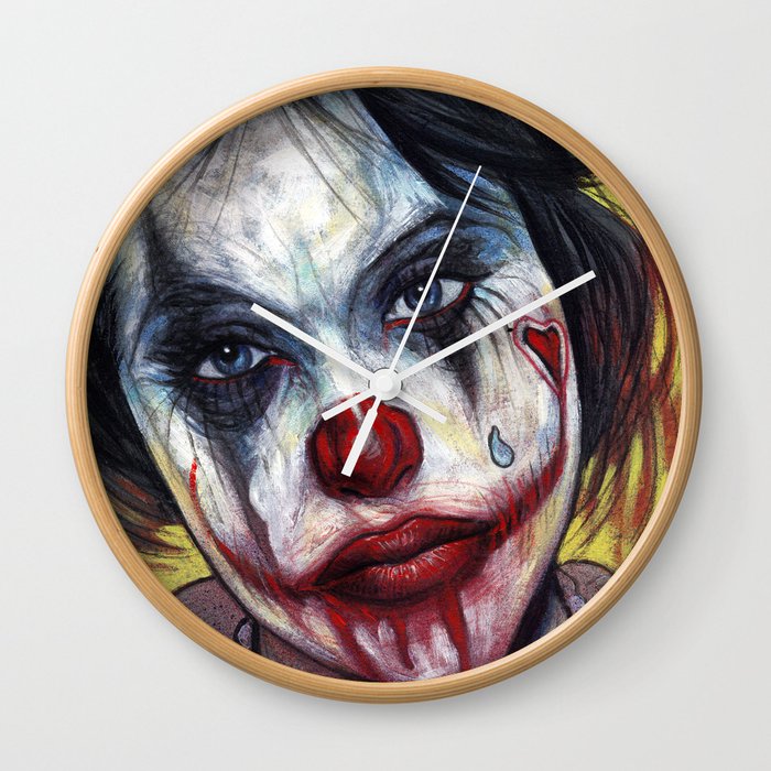 Portrait Tattooed Valentine Clown Girl Wall Clock By Lendanovich