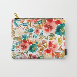Red Turquoise Teal Floral Watercolor Carry-All Pouch | Peonies, Turquoise, Girly, Teal, Flowers, Colorful, Bouquet, Watercolor, Passion, Pattern 