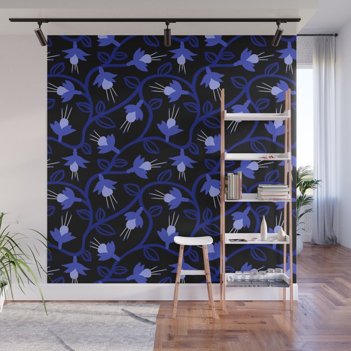 Midnight Blue Fuchsias & Vines Wall Mural