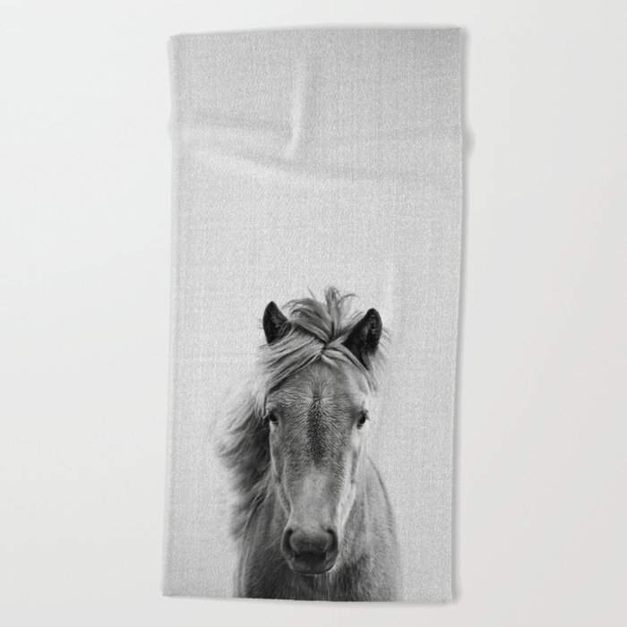 Wild Horse - Black & White Beach Towel