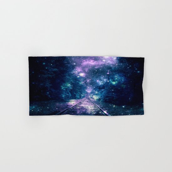 Train Tracks : "Next Stop, Anywhere" Purple Teal Hand & Bath Towel