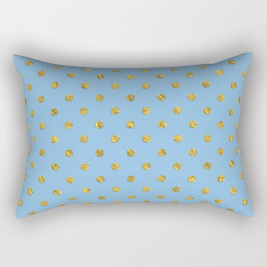 Gold polkadots on sky blue background Rectangular Pillow