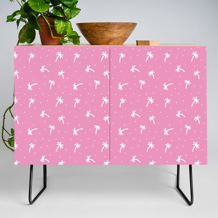 Hot Pink And White Doodle Palm Tree Pattern Credenza