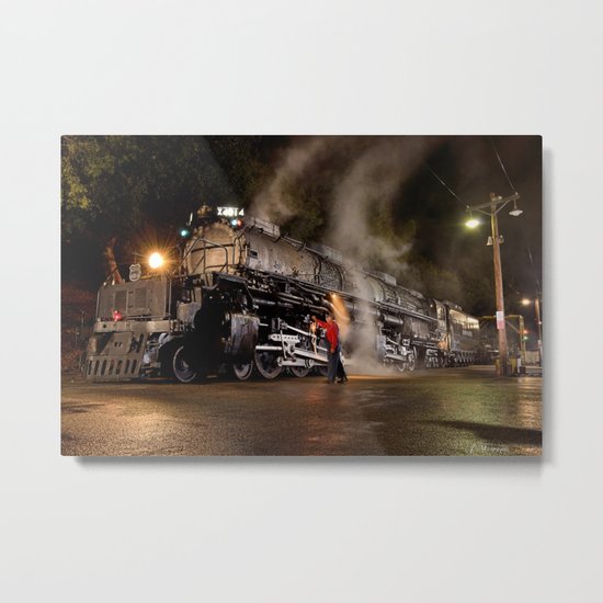 Inspecting With Lantern. Light Streak. UP 4014. Union Pacific. Steam Train. Big Boy. © J. Montague. Metal Print