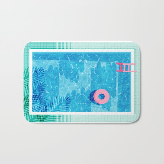 Chillin' - poolside palm springs vacation resort tropical swim swimming retro neon throwback 1980s Bath Mat