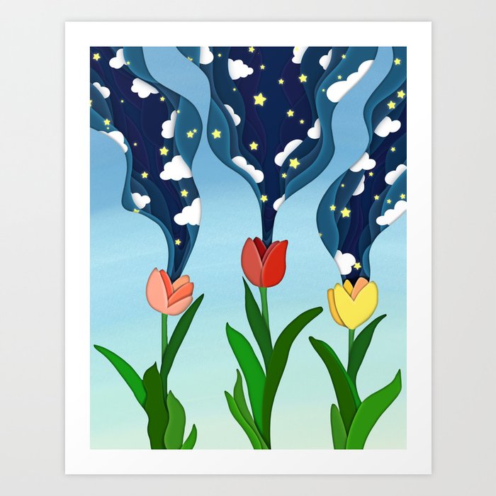 Night Tulips Art Print