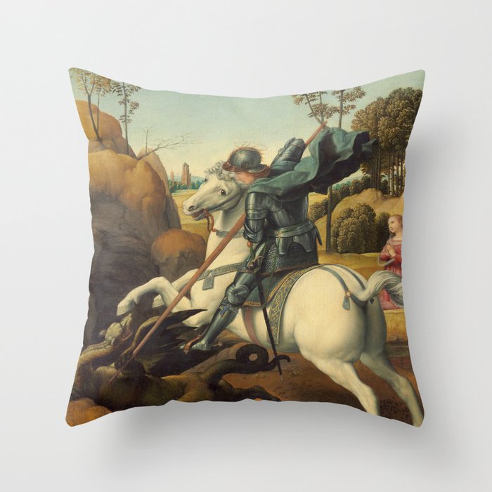 Saint George and the Dragon Oil Painting By Raphael Throw Pillow