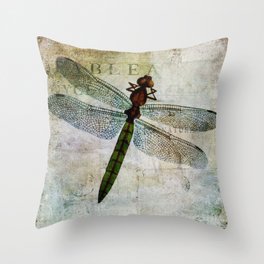 Vintage Dragonfly botanical nature print Throw Pillow