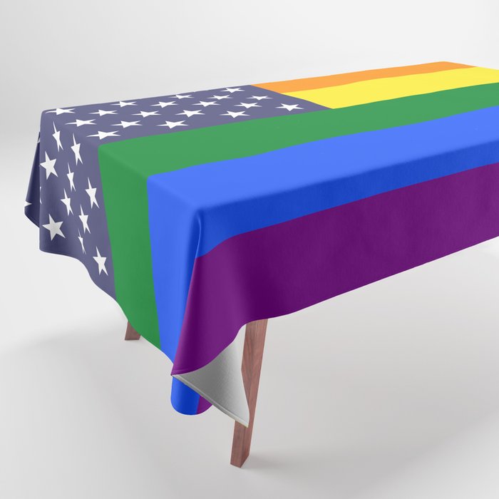 Rainbow Pride Stripes & US Stars Flag Tablecloth