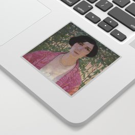 Portrait of a woman wearing pearls Sticker