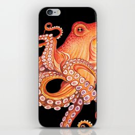 Red Orange Octopus Tentacles Kraken on Black Watercolor Art iPhone Skin