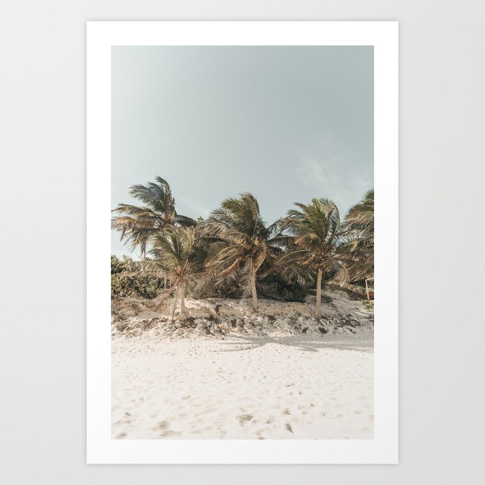 Windy Palms of Tulum beach, Mexico beach travel photography wall art  Art Print