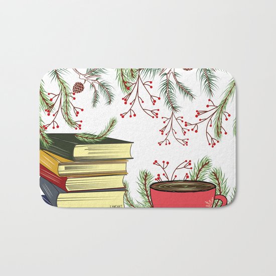 Winter Books and Tea Bath Mat