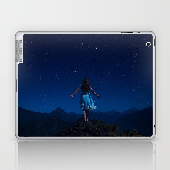 All the world is yours; female on mountaintop overlooking infinity and the world color photograph - photography - photographs Laptop & iPad Skin