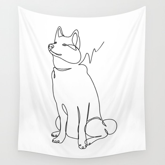 Dog Line Art Wall Tapestry