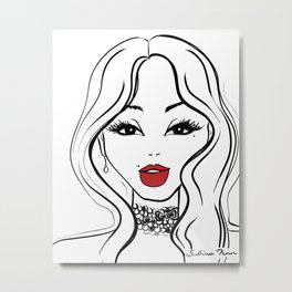 Visage II Metal Print | Lashes, Portrait, Earrings, Beauty, Lipstick, Line, Lips, Drawing, Fashion, Woman 