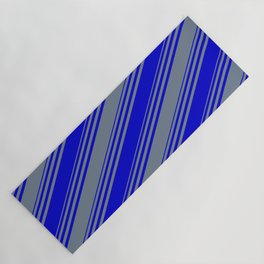 [ Thumbnail: Blue & Slate Gray Colored Stripes Pattern Yoga Mat ]