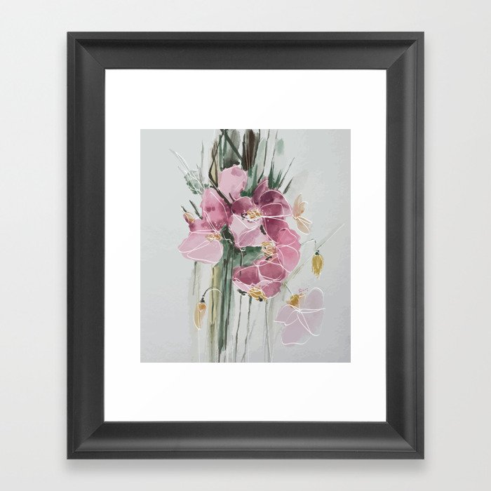 Watercolor Flower with Lineart Framed Art Print
