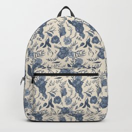 Blue Floral Pattern Backpack | Pattern, Floral, Curated, Vintage, Delftware, Flowers, Blue, Roses, Graphite, Illustration 