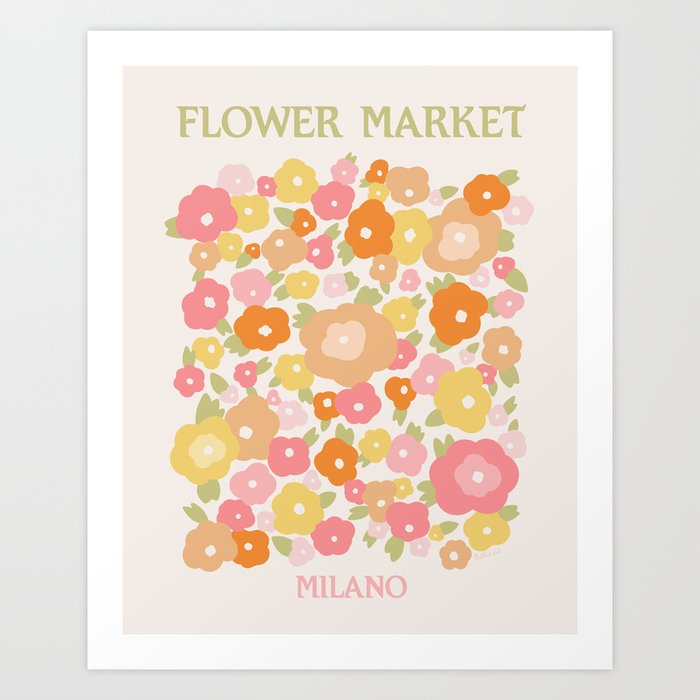 Flower Market Milano Retro Pastel Spring Flowers Art Print