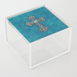 Turquoise Rustic Cross Acrylic Box