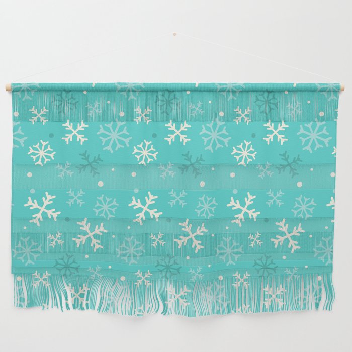 Christmas Pattern Turquoise White Snowflake Wall Hanging