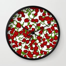 Stylized Climbing Red Roses and Vines Wall Clock