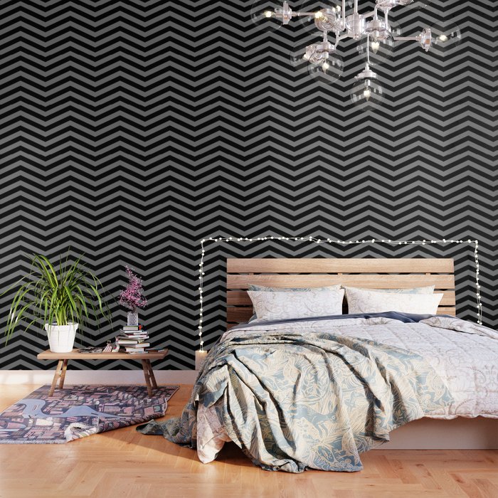 Wide Grey and Black Chevron Stripes Wallpaper