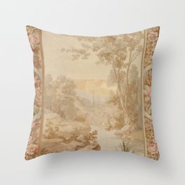Antique 18th Century French Aubusson Pastel Verdure Tapestry Throw Pillow