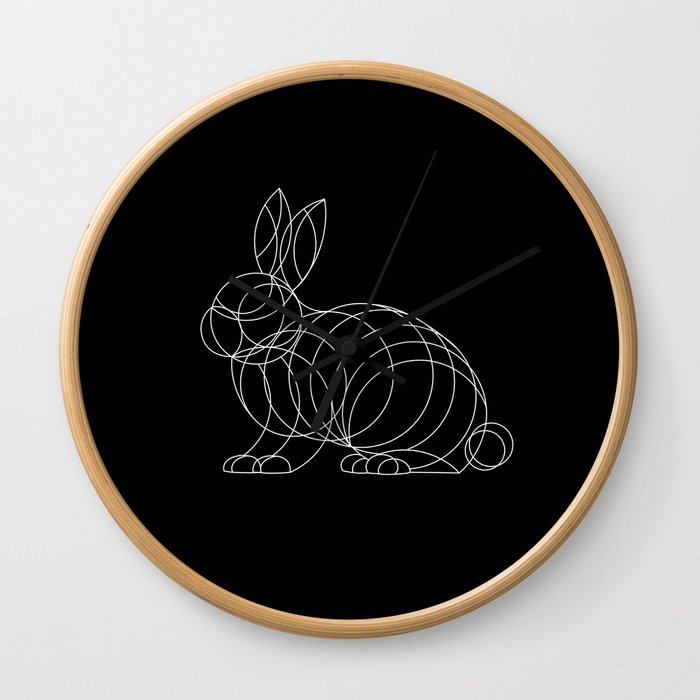 Geo Bunny - White Ink on Black Wall Clock