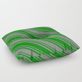 [ Thumbnail: Green & Gray Colored Stripes Pattern Floor Pillow ]