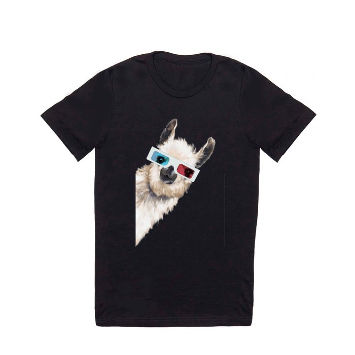 Sneaky Llama with 3D Glasses in Pink T Shirt