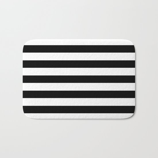 Midnight Black and White Stripes Bath Mat
