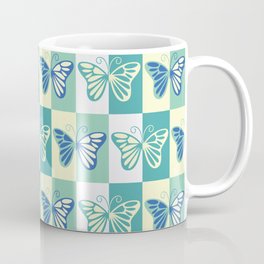 Butterfly Pattern in Turquoise, Blue, and Pale Yellow Coffee Mug