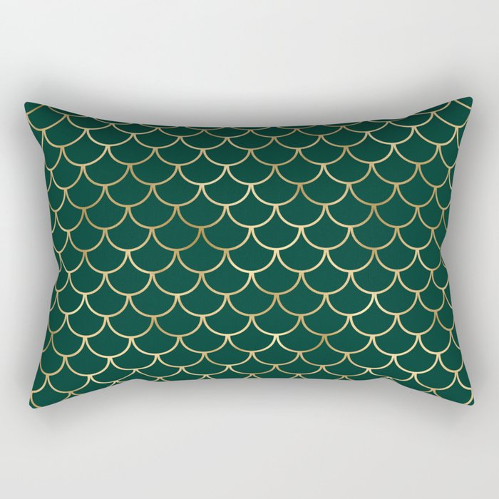 Gold Green Scales Pattern Rectangular Pillow