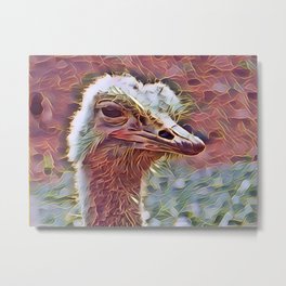 Ostrich Head In Gemstone Metal Print