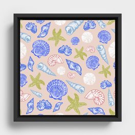 Seashell Print - Blue and green Framed Canvas