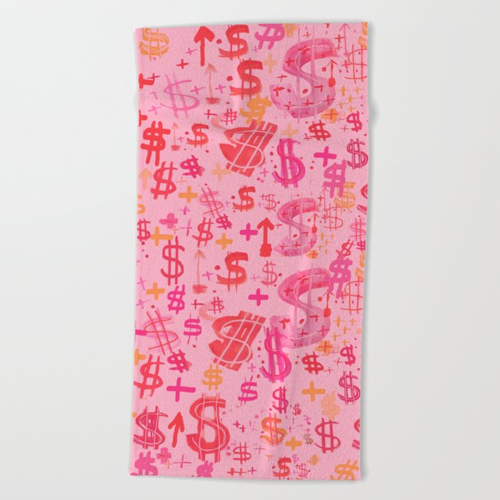 Pink Dollar Signs Beach Towel