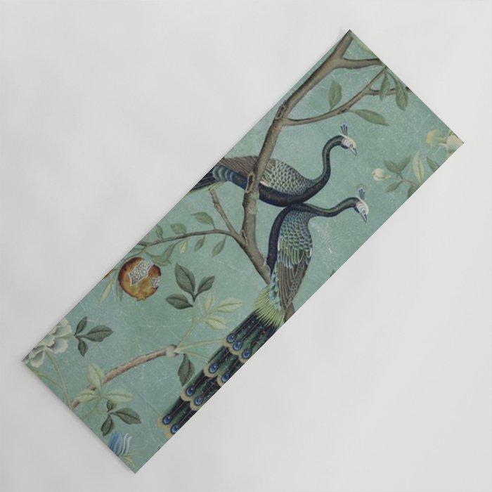 A Teal of Two Birds Chinoiserie Yoga Mat