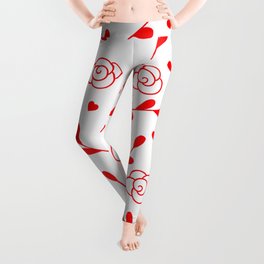 Valentine's Day Vibrant Red Flowers And Leaves Pattern Leggings