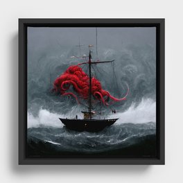 Kraken and Ship Framed Canvas