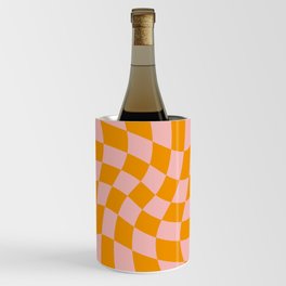 Wavy Check - Orange And Pink - Checkerboard Pattern Print Wine Chiller