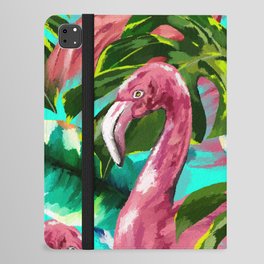Floral colorful tropical flamingo pattern design in digital oleo effect  iPad Folio Case