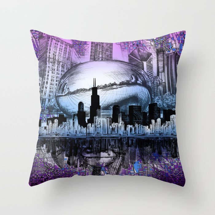 chicago city skyline Throw Pillow