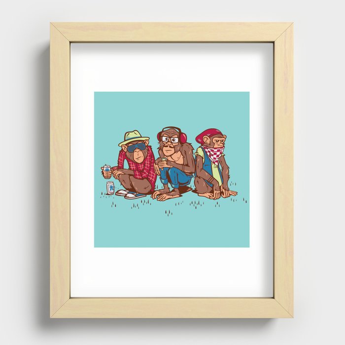 Three Wise Hipster Monkeys Recessed Framed Print